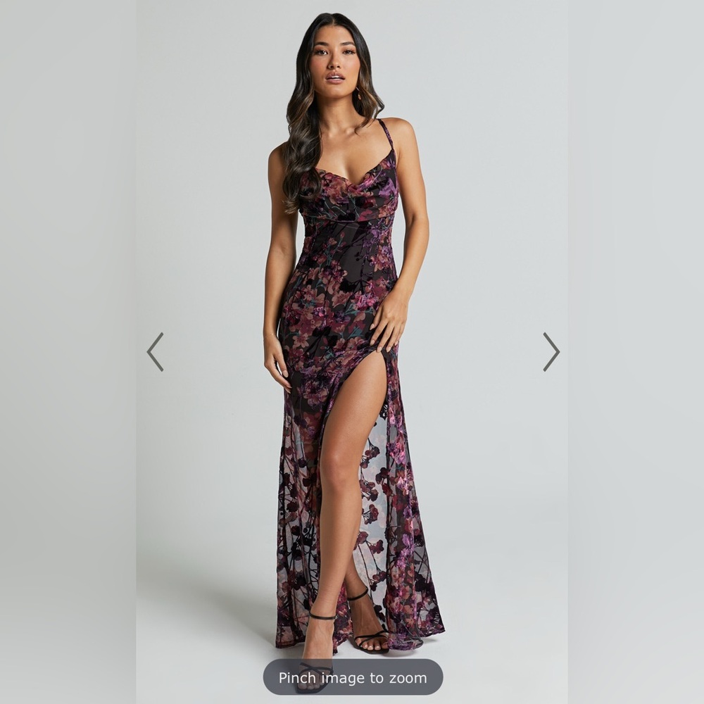 Showpo - ALETTA MAXI DRESS - COWL CROSS BACK DRESS IN ALETTA BURN OUT FLORAL